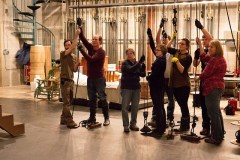 The crew during a rehearsal for flying actors in Peter Pan.  All the crew members are volunteers.
